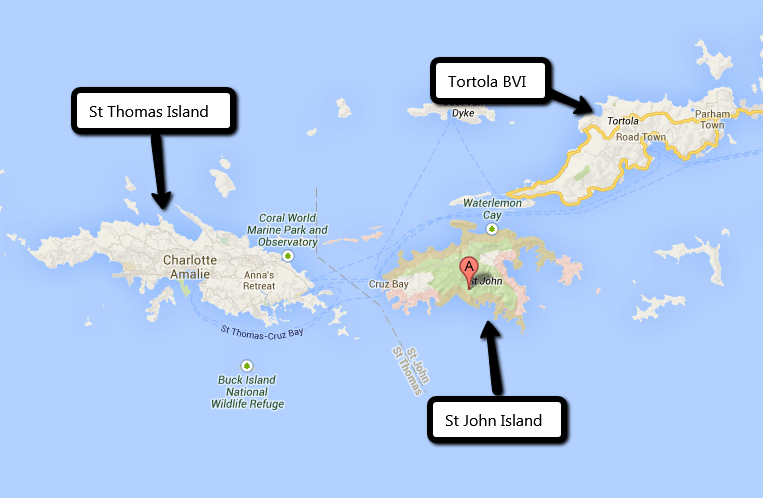 Ferry Routes in the Virgin Islands Map