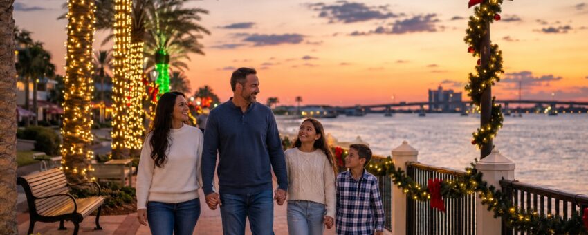 Family enjoying Christmas lights in Daytona Beach Florida